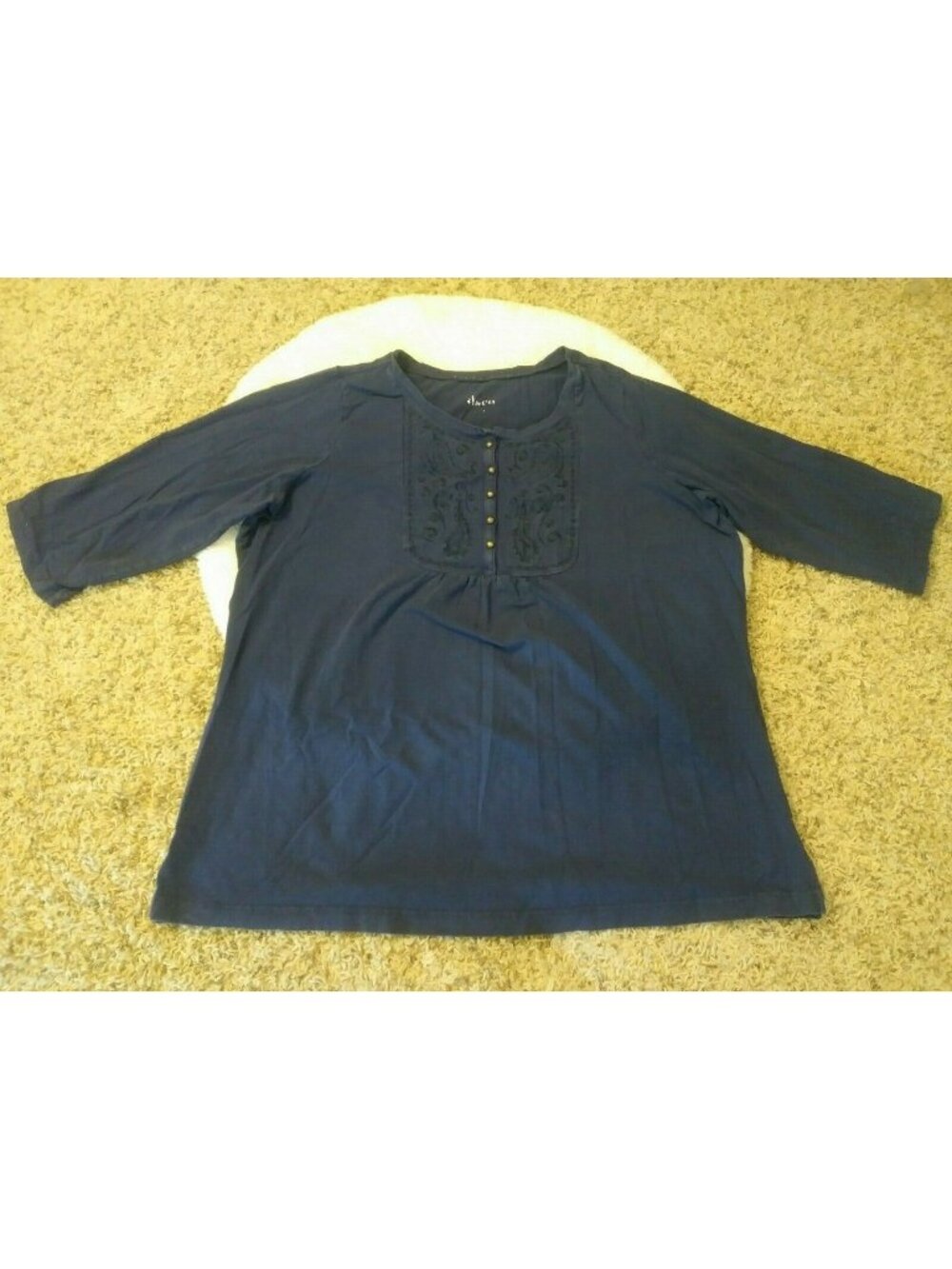 D&Co Womens Blue Shirt Floral Top Boho Flower Traditional Long Sleeve Large